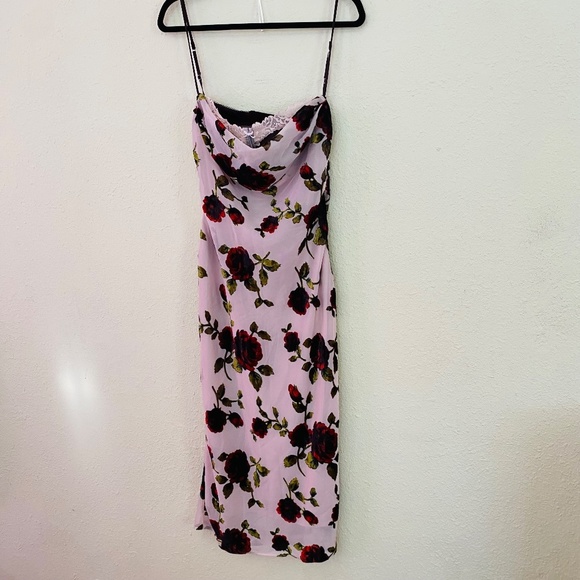 HOUSE OF CB size S A-C 'Azura' Pink Devore Midi Dress floral velvet - Picture 7 of 14